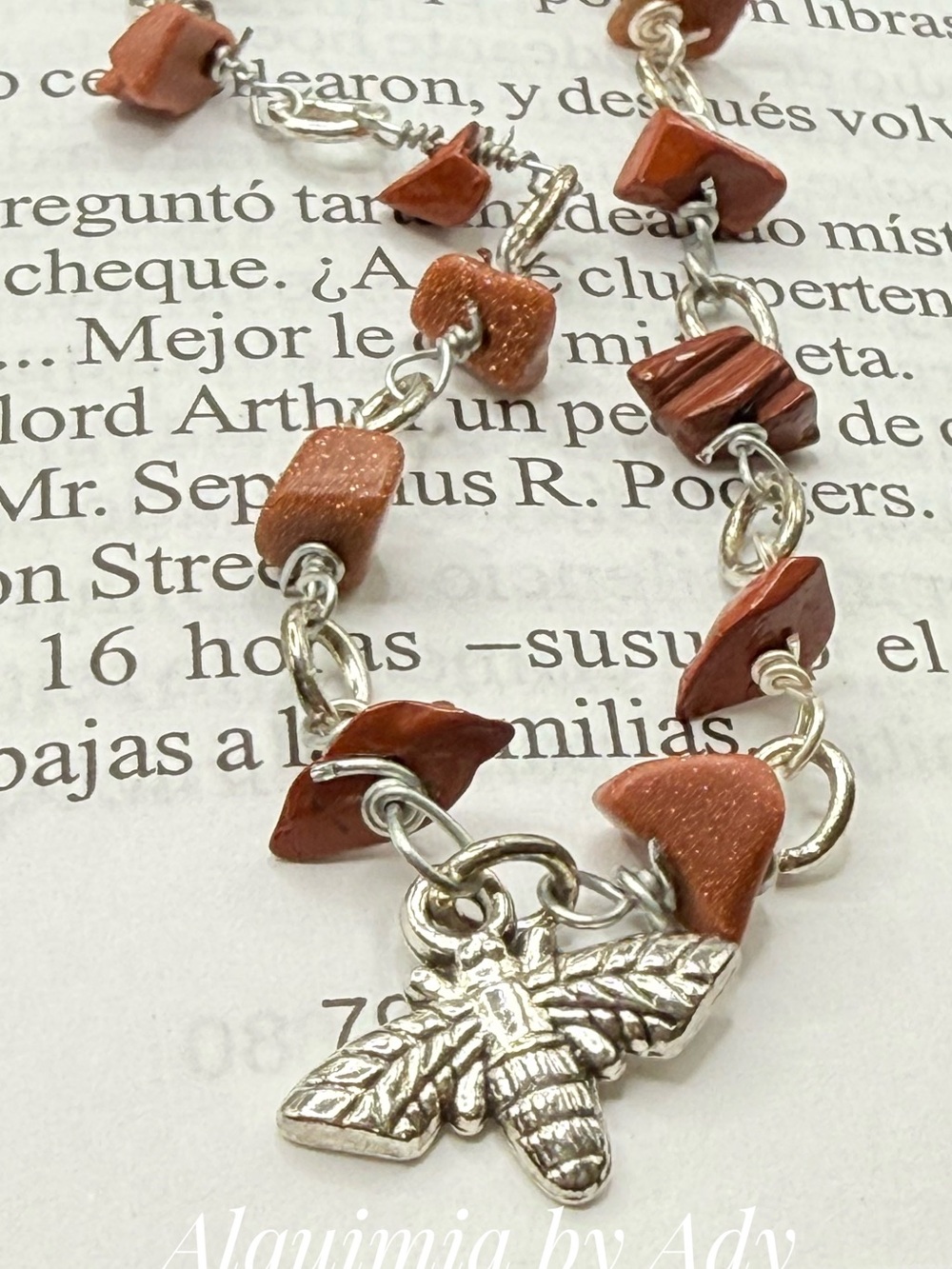 Fall + Copper Brown Goldstone Bee Charm Bracelet